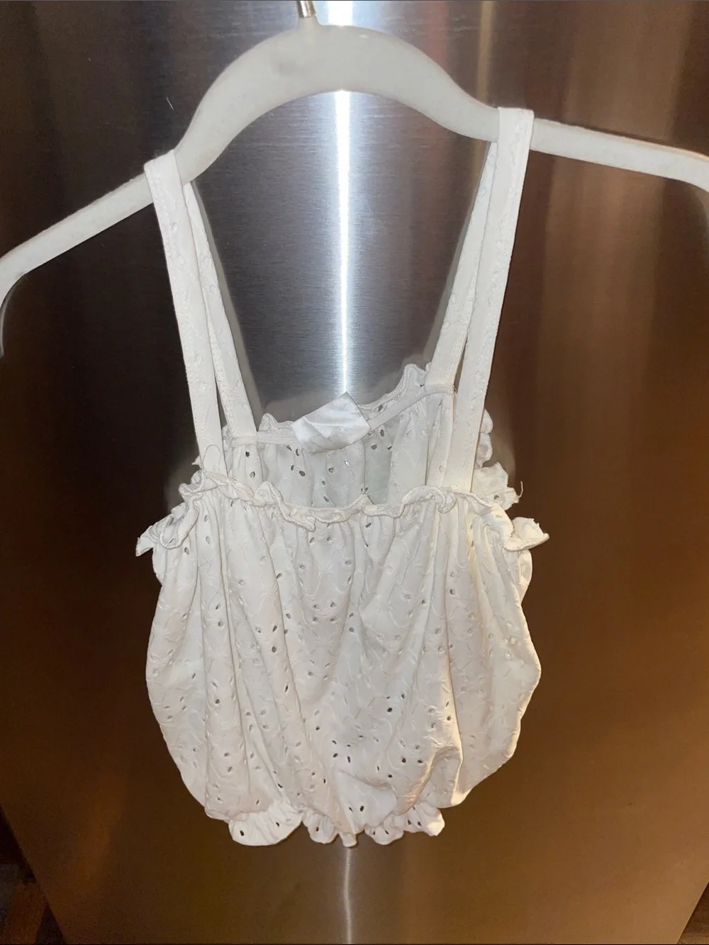 White Eyelet Ruffle Cropped Tank - Picture 3 of 10